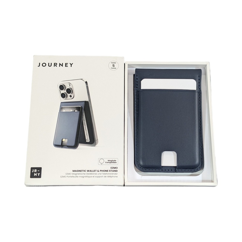 G8O GENUINE‎ JOURNEY EZMO MagSafe Wallet & Phone Stand Navy Blue OPEN BOX NEW!